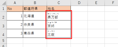 文字列にふりがなが表示されたことを確認してください