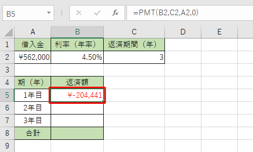 1期目の返済額が算出されます