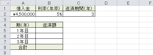 ローンの利率や返済期間などのデータを入力します