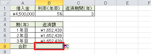 セルB8をクリックします
