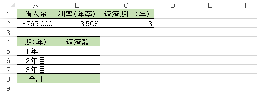 ローンの利率や返済期間などのデータを入力します