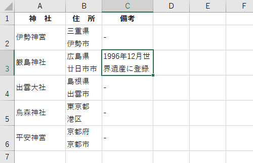 セルの幅に合わせてデータが折り返して表示されたことを確認してください