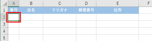 タイトル行を作成して、データを入力するセルをクリックします