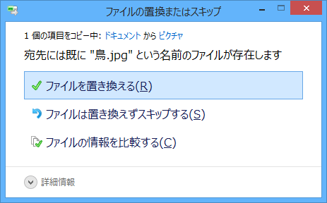ダイアログボックス（同じ名前のファイルが1個の例）
