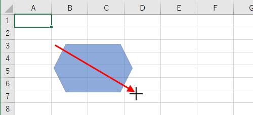 マウスポインターが「＋」に変わったことを確認し、図形を挿入したい場所でクリックするか、ドラッグして描画します