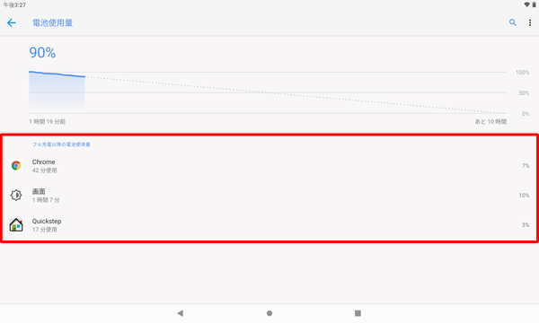 （例）アプリ以外の電池使用状況が表示された状態
