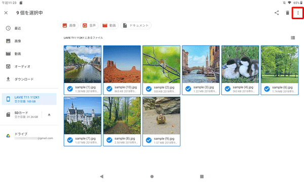 ファイルがすべて選択されたことを確認し、「アイコン」をタップします
