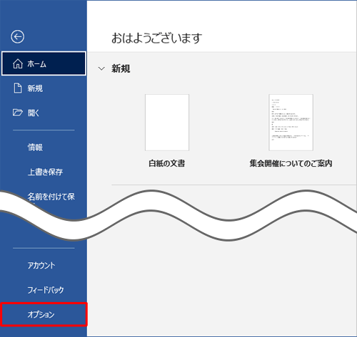 画面左下の「オプション」をクリックします