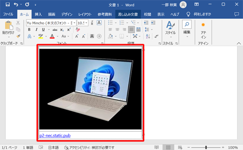 コレクションのコンテンツが、Wordの本文内にコピーされたことを確認します