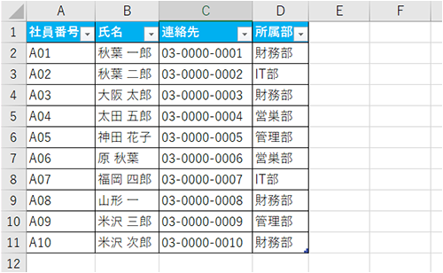 任意の表を表示します