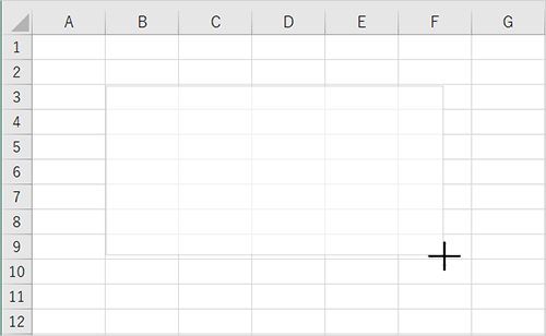 マウスポインターの形状が「＋」に変わったら、シート上でドラッグし、テキストボックスを作成します
