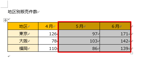 幅を変更したい列をドラッグして範囲選択します