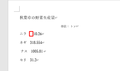 キーボードの「Tab」キーを押してタブを挿入します