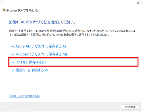 「ファイルに保存する」をクリックします