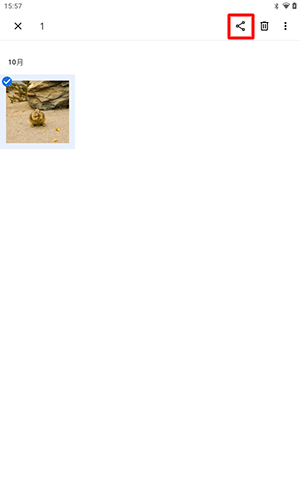 ファイルが選択されたことを確認し、画面右上に表示された「共有」をタップします