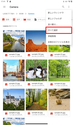 表示された一覧から、「すべて選択」をタップします