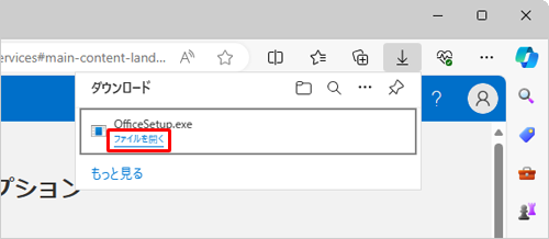 ダウンロードが完了したら、「ファイルを開く」をクリックします