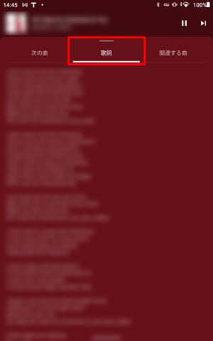 「歌詞」をタップすると、曲の歌詞が表示されます