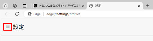 項目が表示されていない場合は、設定の左側にある「アイコン」（設定メニュー）をクリックしてください