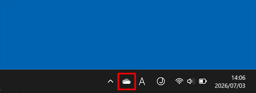 画面右下の通知領域から「アイコン」（OneDrive）をクリックします
