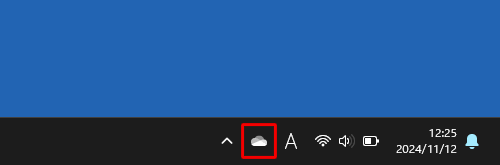 タスクバーの通知領域から「アイコン」（OneDrive）をクリックします