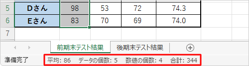 手順2で選択した項目がステータスバーに表示されていることを確認します