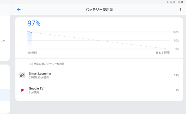 バッテリ使用量のグラフや、使用量の内訳を確認することができます