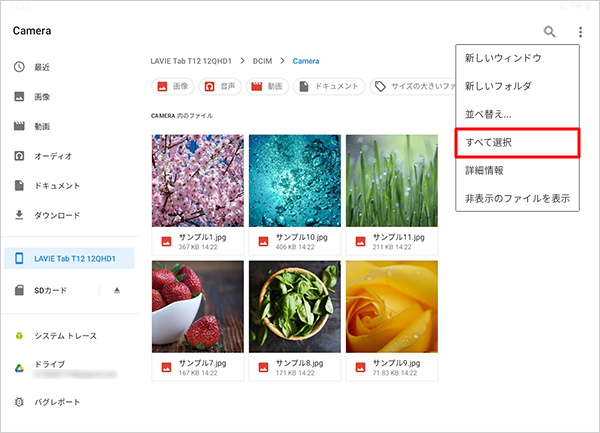 表示された一覧から、「すべて選択」をタップします