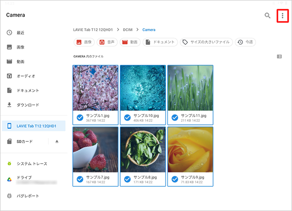 ファイルがすべて選択されたことを確認し、「アイコン」をタップします