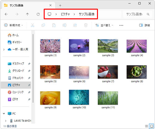 新規でエクスプローラーが起動したら、パソコンに保存されている写真や動画フォルダーを表示します