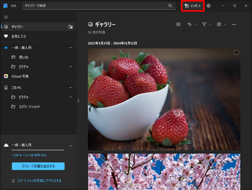 画面上部の「アイコン」（インポート）をクリックします