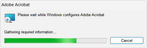 「WindowsにAdobe Acrobat Reader DCを設定しています…」と表示されたら、完了し画面が閉じるまで待ちます