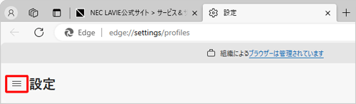 項目が表示されていない場合は、設定の左側にある「アイコン」（設定メニュー）をクリックしてください