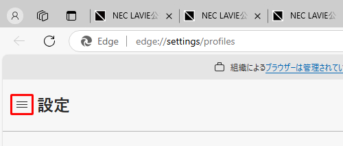 項目が表示されていない場合は、設定の左側にある「アイコン」（設定メニュー）をクリックしてください