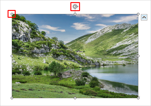 挿入された画像をクリックすると、以下のようなマークが表示されます