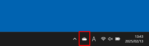 タスクバーの通知領域に表示されている「アイコン」（OneDrive）をクリックします