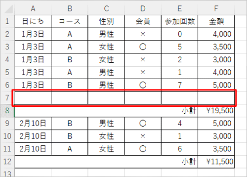 リストの中に空白がある場合は、フィルターを設定する前に仮のデータを入力しておく必要があります