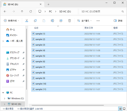 SDメモリカードにデータがコピーされたことを確認してください