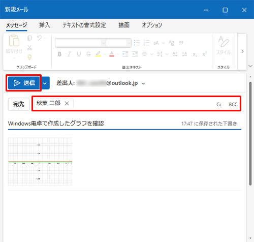 任意の宛先を入力し、「送信」をクリックします