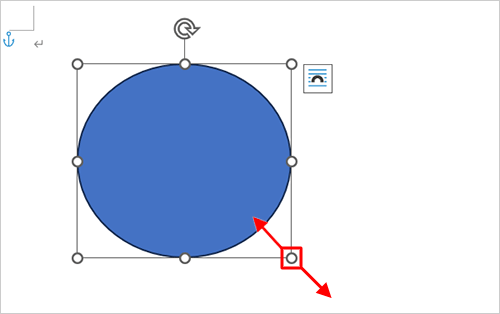 描画した正円や正方形のサイズを変更するには、図形の四隅にある「アイコン」を、「Shift」キーを押しながらドラッグして調整します