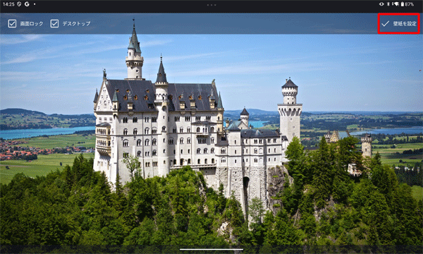 壁紙の画像を確認して、画面右上の「壁紙を設定」をタップします