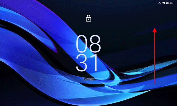 ロック画面で、画面を下から上にスワイプします