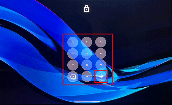 解除方法としてPINを設定している場合は、数字の組み合わせを入力して、「→」をタップすることでロックを解除します