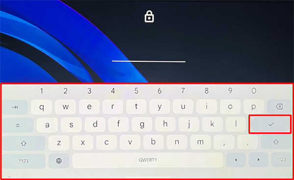解除方法としてパスワードを設定している場合は、英数字や記号の組み合わせを入力して、「✔」をタップすることでロックを解除します