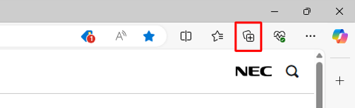 Microsoft Edgeを起動し、画面上部の「アイコン」（コレクション）をクリックします