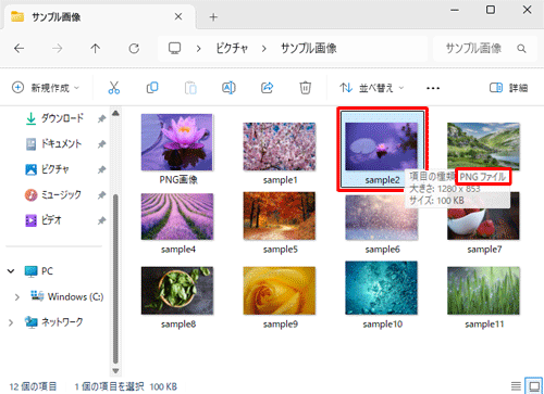 選択した形式のファイルが、指定したフォルダーに新たに保存されていることを確認してください
