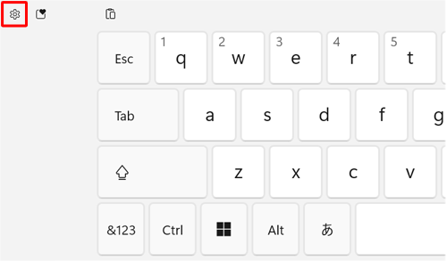 タッチキーボードの左上から「アイコン」（設定）をクリックします