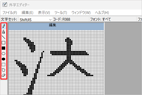 画面左側の「ツールパレット」を使用し、記号や文字を作成します