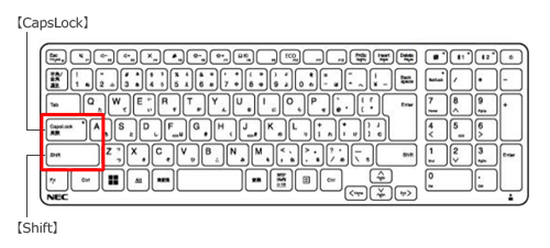 「Shift」キーと「CapsLock」キーの配置（一例）