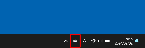 画面右下の通知領域から「アイコン」（OneDrive）をクリックします